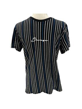 San Francisco Work Mens Shirts Black Blue & White Striped Tee Signature Logo S